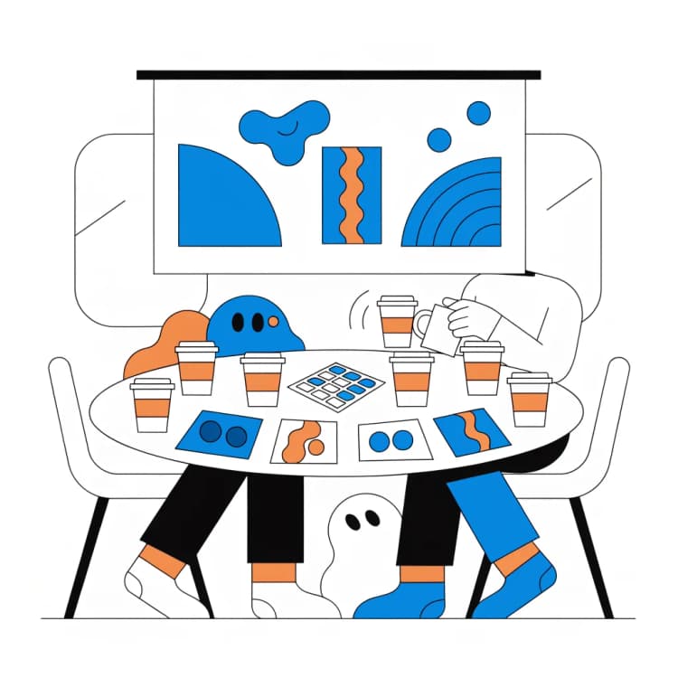 Office meeting room with bingo cards for team building