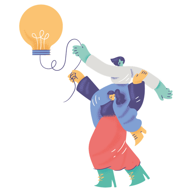 Team collaborating to solve a puzzle around a lightbulb