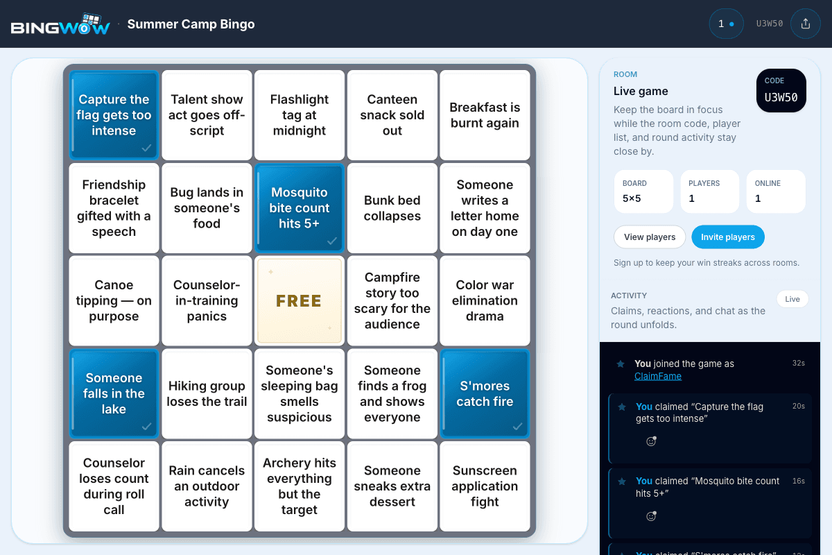 Live multiplayer bingo game in progress