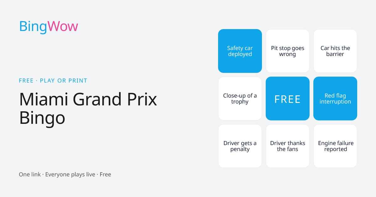 Miami Grand Prix Bingo card preview