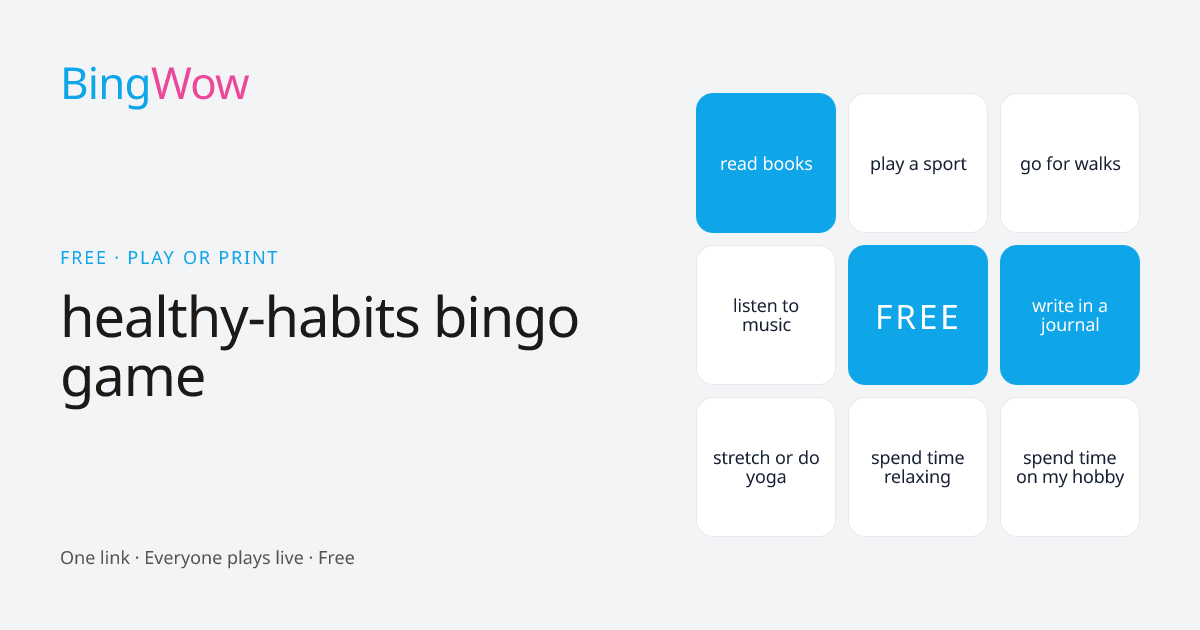 healthy-habits bingo game card preview