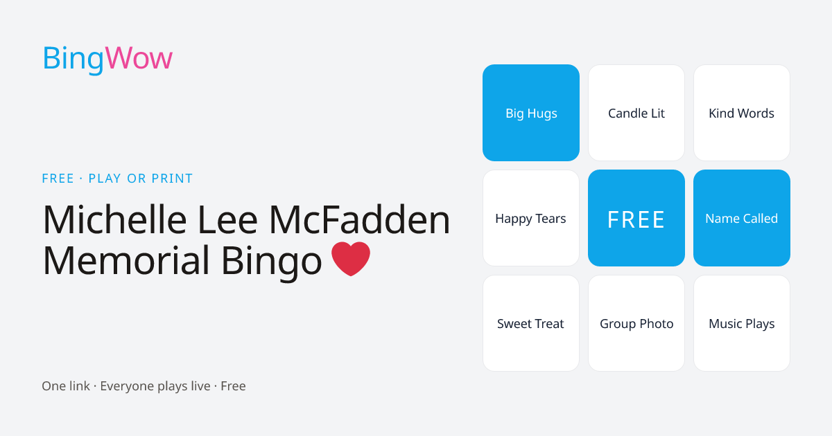 Michelle Lee McFadden Memorial Bingo ❤️ card preview