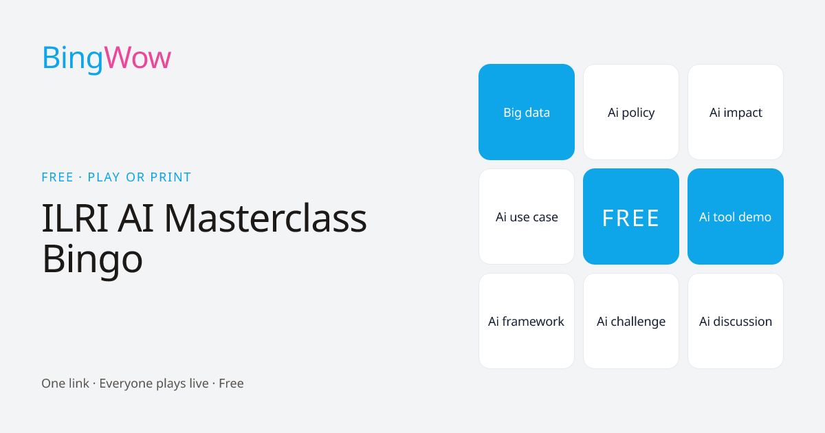 ILRI AI Masterclass Bingo card preview
