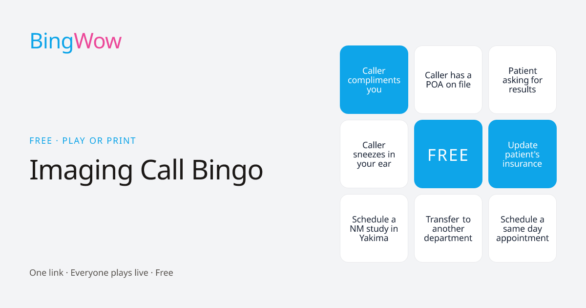 Imaging Call Bingo card preview