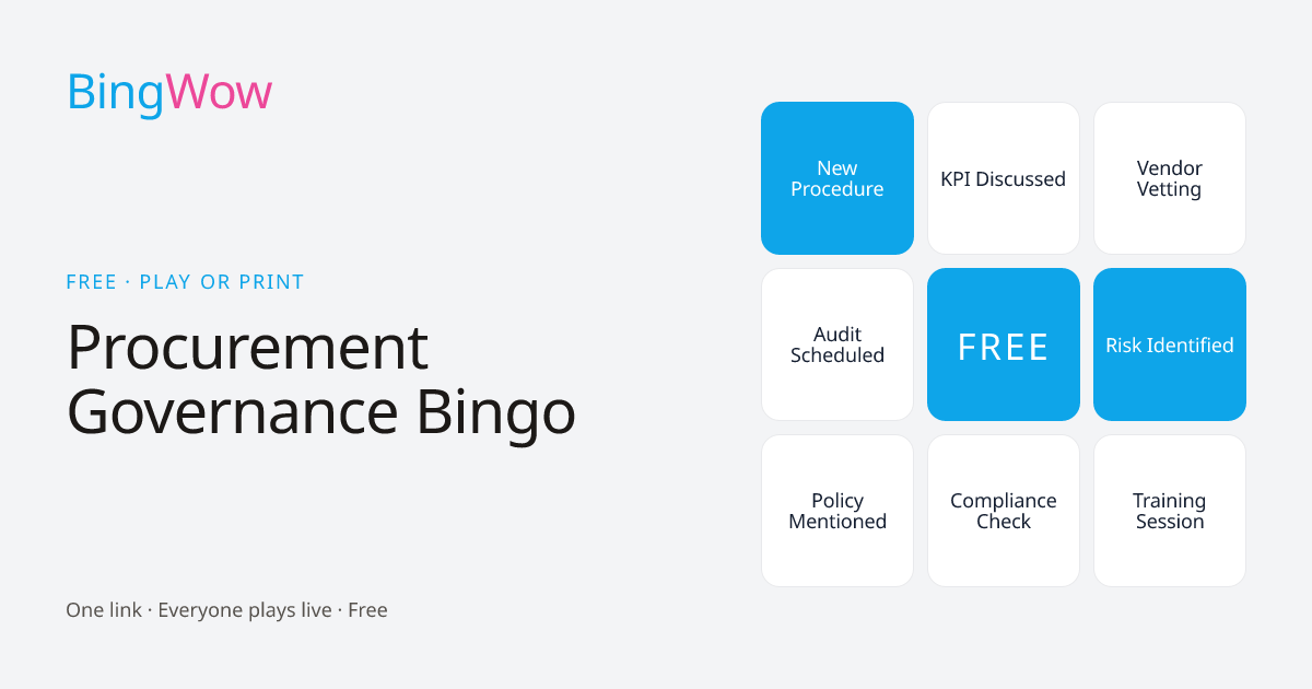 Procurement Governance Bingo card preview