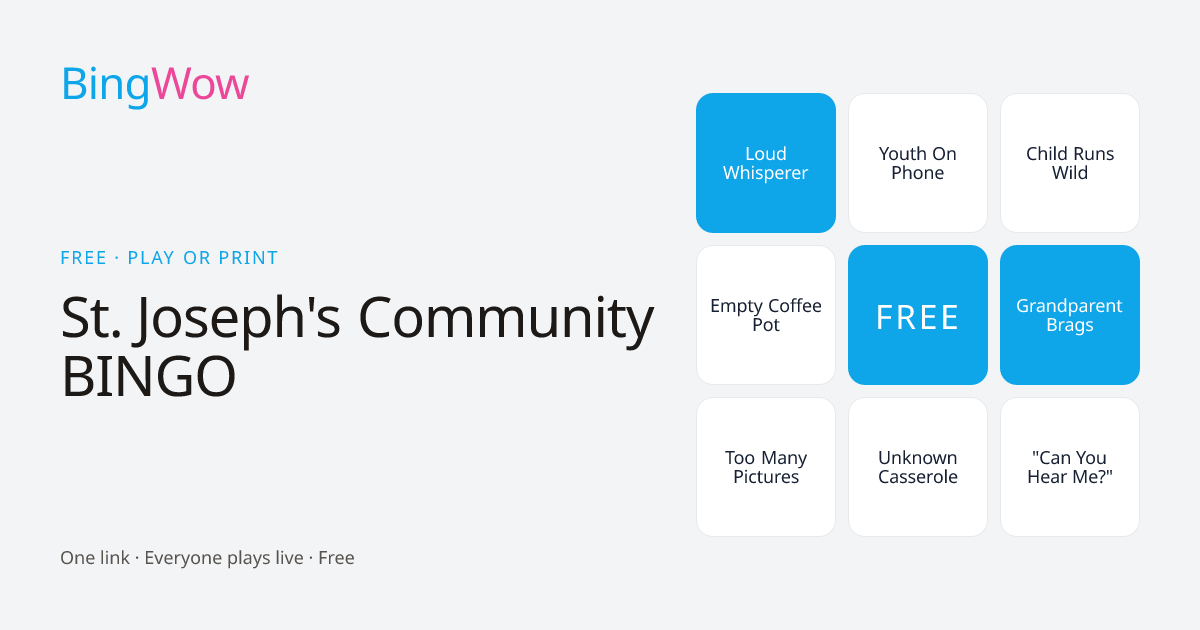 St. Joseph's Community BINGO card preview