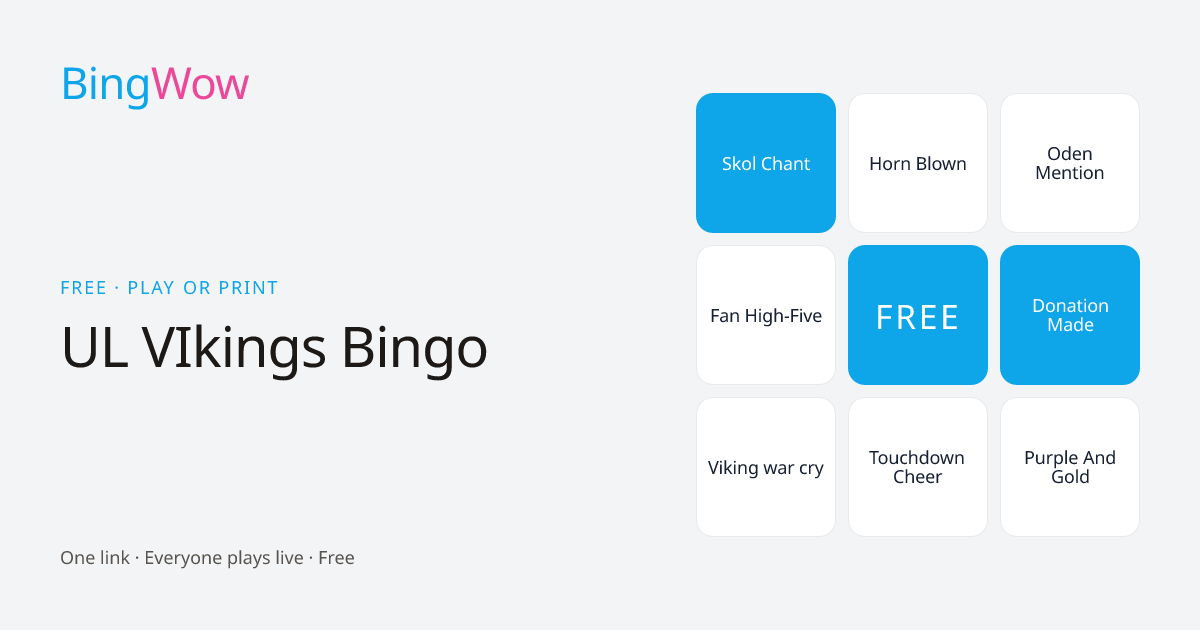 UL VIkings Bingo card preview
