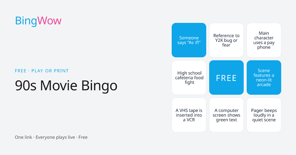 90s Movie Bingo card preview