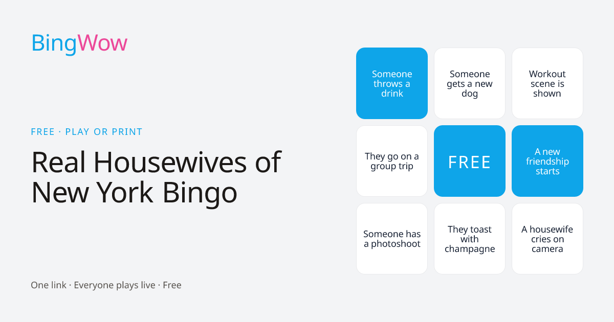 Real Housewives of New York Bingo card preview